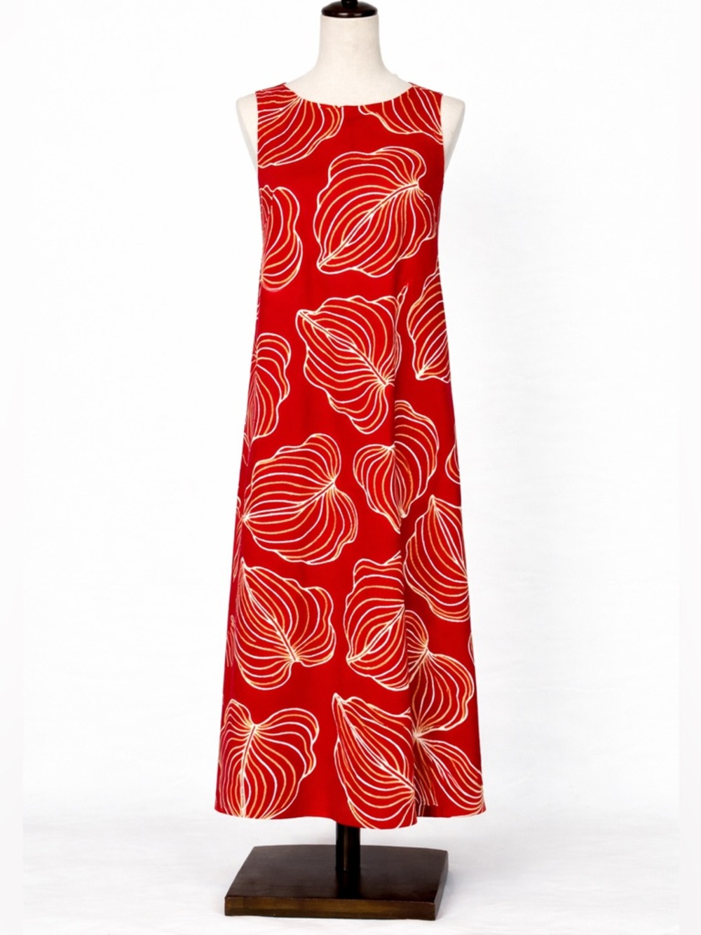 Handmade red leaf print boxy modern dress. Thick fabric holds shape, easy- L